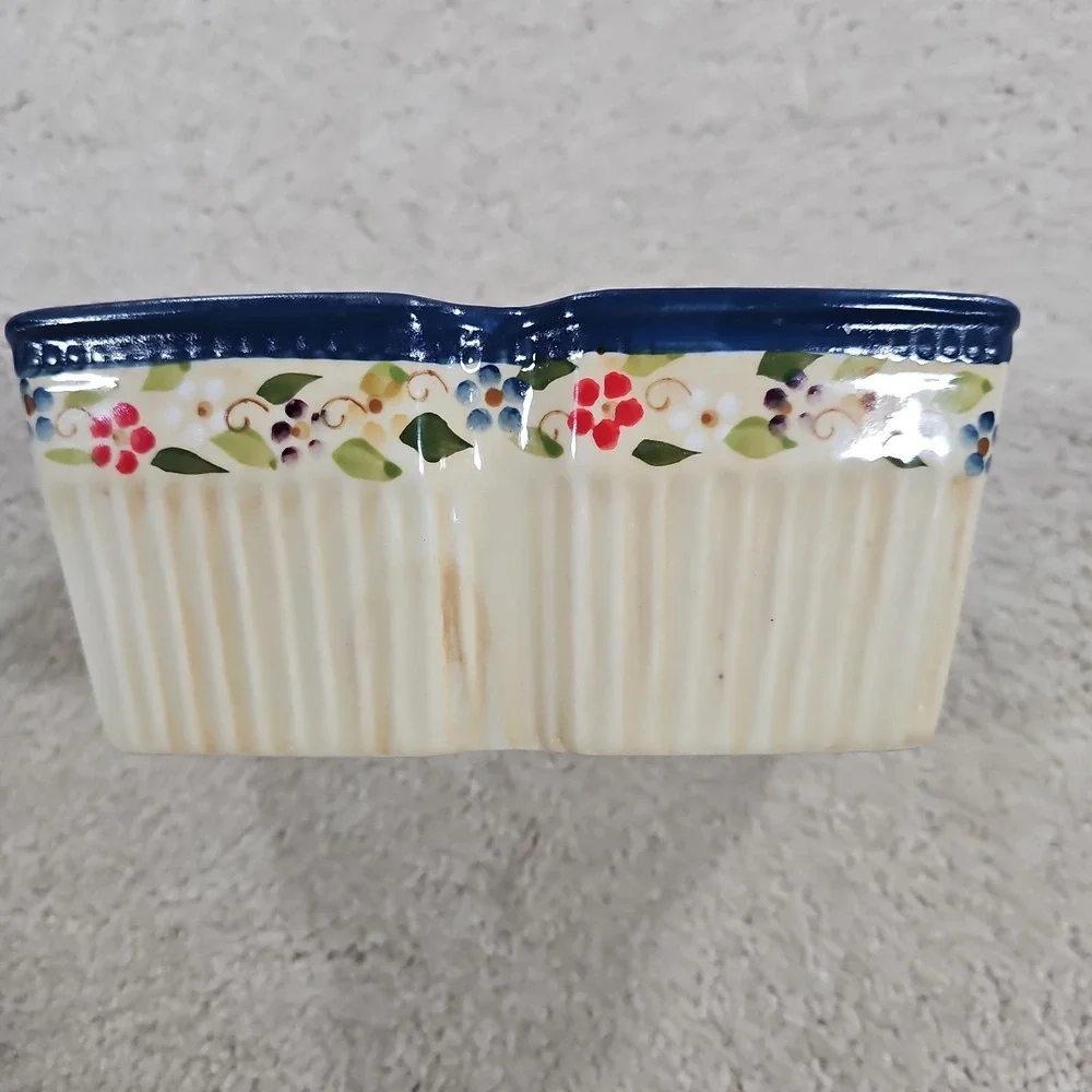 Temptations by Tara Petals 1 Qt Blue Edge Floral Baking Casserole Dish